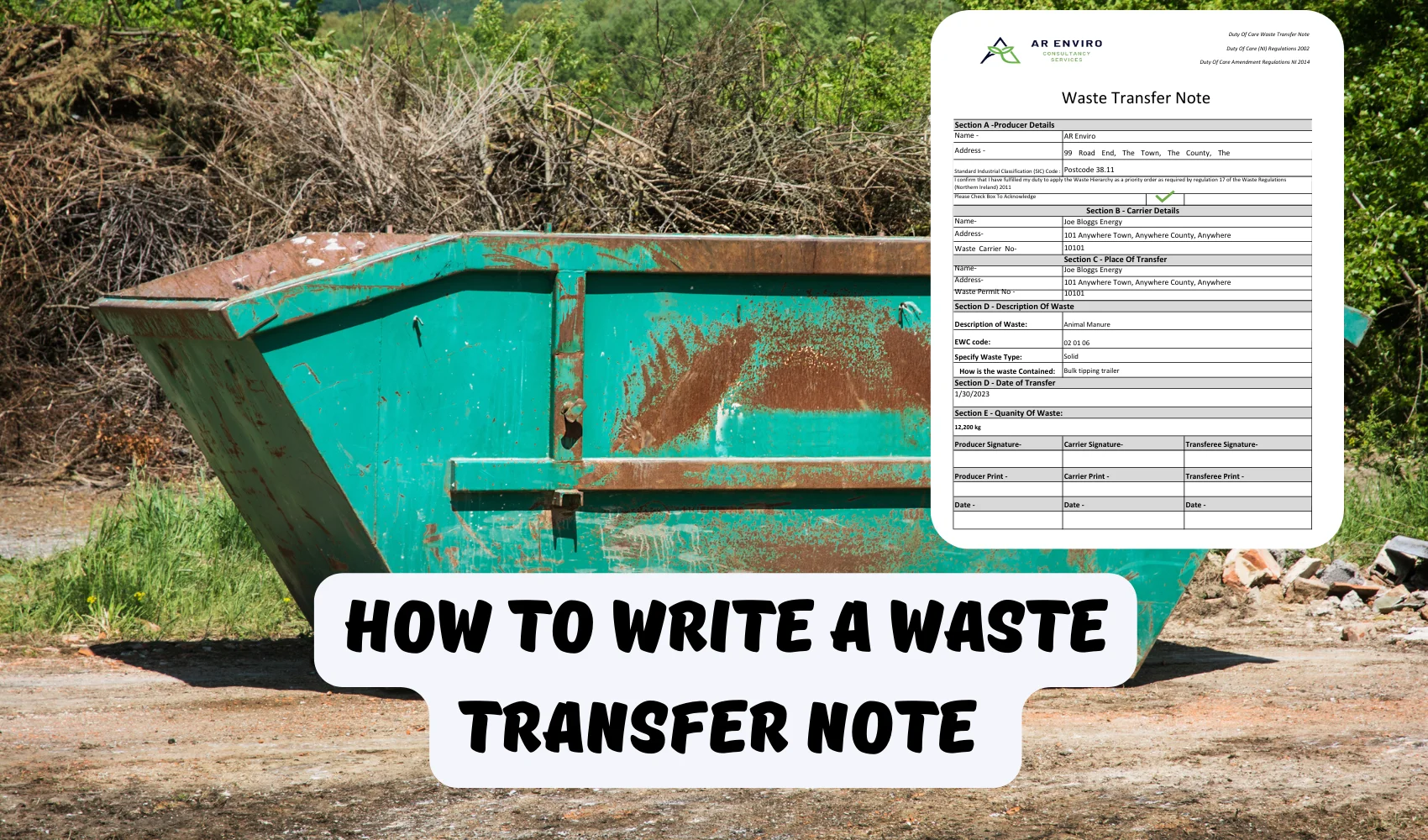 how to write a waste transfer note